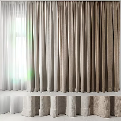 Beige And White Light Filtering Pleated Curtains For Bright Window View 3d model