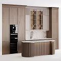 Wooden Kitchen Cabinets With Lattice Glass Doors Marble Countertop And Black Appliance