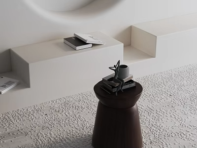 Stylish Dark Wood Side Table In Contemporary Interior With Books On White Platform 3d model
