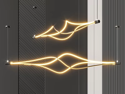 Two Modern Wavy Chandeliers With Illuminated Lines In Interior Space 3d model