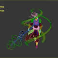 Armored Warrior Character With Mythical Beast Holding Sword And Orange Ribbons