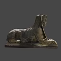 Detailed Ancient Stone Sphinx Sculpture Lying On Base With Weathered Texture 3d model