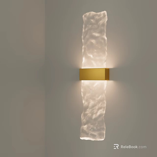 Modern Minimalist Wall Light With Golden Metal Frame And Textured Glass Shade 3d model 