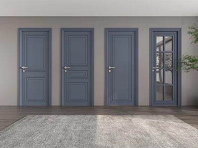 Blue Hinged Doors With Solid Panels And Glass Panel Interior Design 3d model