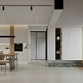 Modern Living and Dining Room Interior With Sofa Coffee Table Staircase Plant And Cabinet
