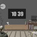 Modern TV Stand Living Room With TV Clock Plant Laptop Small Table And Rug