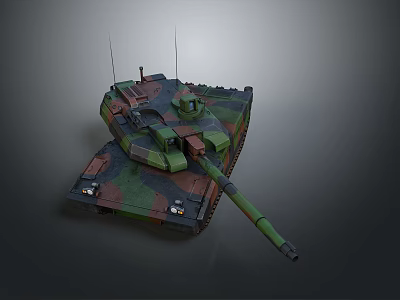 Detailed Camouflaged Military Tank With Long Cannon Barrel And Antenna Design 3d model