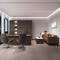 Modern Office Interior With Large Windows Desk Chairs Sofa Area And Wooden Bookshelf