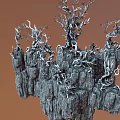 Floating Island Mountain Cartoon Mountain Stone Rock Trunk Tree Branch Cartoon Tree 3d model