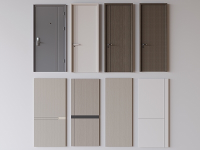 Modern Solid Wood Single Door Cream Bedroom Swing Door Solid Wood Door Panel Door Lock 3d model