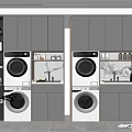 Modern Bathroom Cabinetry With Double Washer White Cabinetry And Marble Countertop Storage