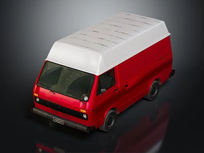 Red and White Boxy Cargo Van with Smooth Exterior and Classic Design 3d model