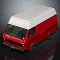Red and White Boxy Cargo Van with Smooth Exterior and Classic Design