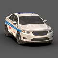 White Police Car With Blue Emergency Lights And Local Department Markings
