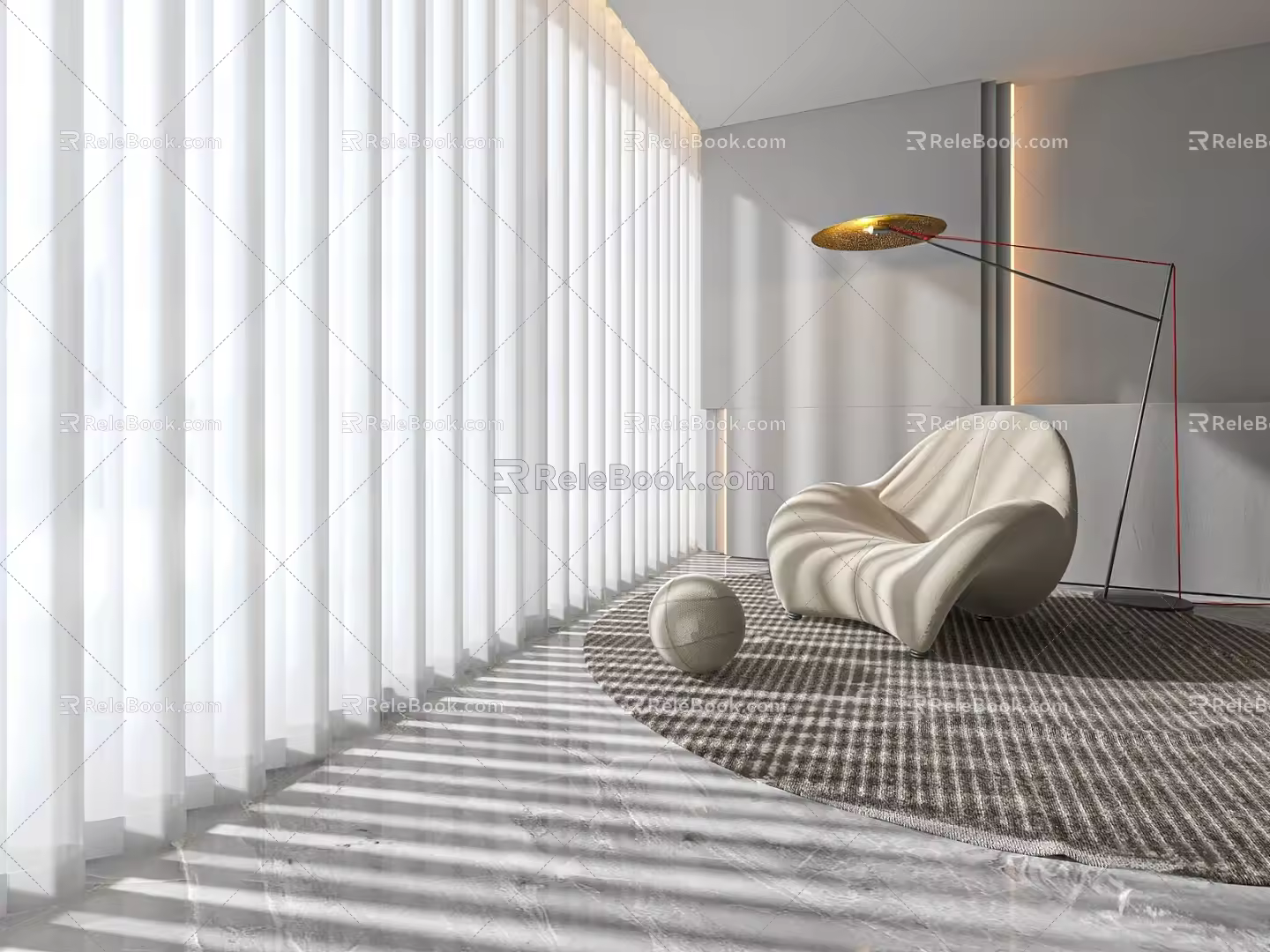 Modern Curtain Dream Curtain Single Sofa Floor Lamp 3d model