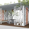 Outdoor Pergola With Tree Pattern Lattice Design And Garden Seating Area 3d model