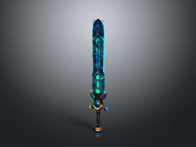 Glowing Fantasy Sword With Blue Blade Green Light Accents And Decorative Hilt Design 3d model