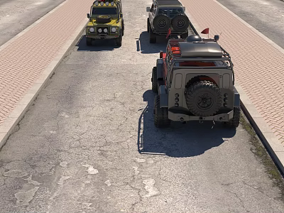 Urban Road Facilities With Paved Curbs Multiple Lanes And Off Road Vehicles 3d model