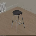 Modern Bar Stool With Black Seat And Metal Legs On Wooden Floor