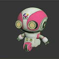 Cute Pink And White Robot With Color Vision Logo And Round Yellow Eyes