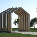 Modern Wooden Pergola With Sloped Roof Hanging Lights And Outdoor Seating Area