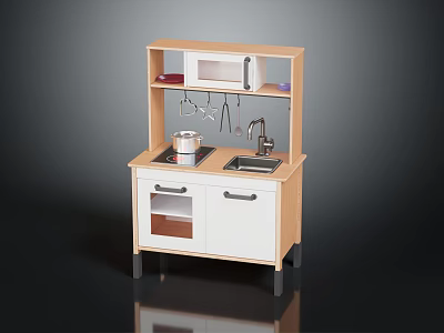 Wooden Compact Kitchen Furniture Unit Featuring Sink Cabinet Top Shelf and Hanging Hooks 3d model