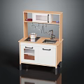 Wooden Compact Kitchen Furniture Unit Featuring Sink Cabinet Top Shelf and Hanging Hooks