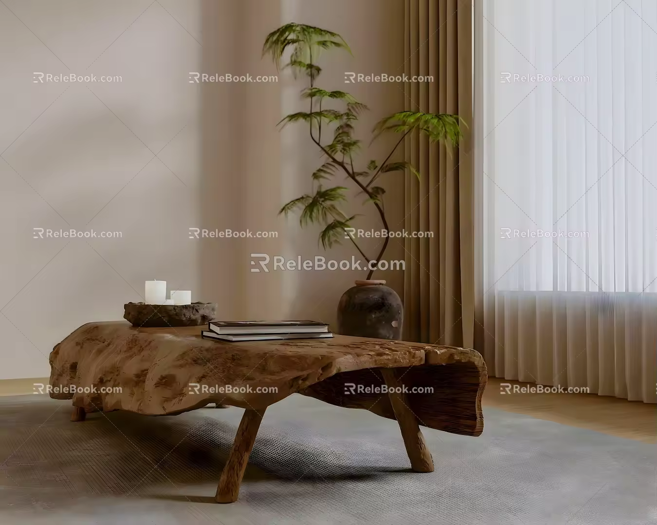 Quiet Original Wood Tea Table Middle Ancient Square Tea Table 3d model