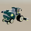 Turquoise And White Agricultural Harvester With Transparent Cabin Large Wheels And Front Reaper Blades
