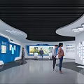 Modern Exhibition Space With People Viewing Large Interactive City Screens 3d model