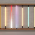 Colorful Strip Decorative Lights Mounted On Wooden Frame Against Gray Wall