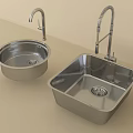 Modern Stainless Steel Kitchen Sink with Round and Square Shapes and Pull out Faucet