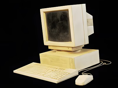 Vintage Cream Colored Desktop Computer With Monitor Tower Keyboard And Mouse 3d model