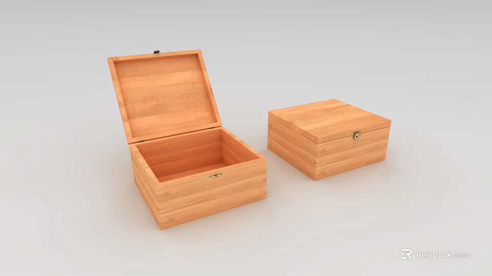 Two Handcrafted Wooden Storage Boxes for Home Organization One Open and One Closed 3d model 