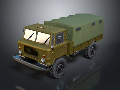 Military Tank Like Vehicle With Green Cover 3d model