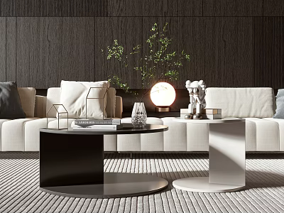 Modern Coffee Table with Lamp Plant and Sofa in Living Room 3d model