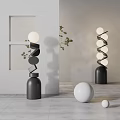 Modern Spiral Stack Floor Lamp With Black Base And White Spherical Shade In Minimalist Interior 3d model