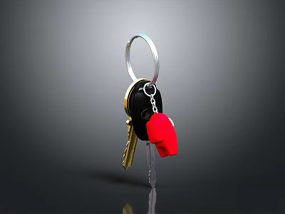 Hardware Tools Keychain With Metal Ring Keys And Red House Charm 3d model