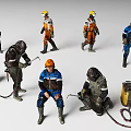Diverse Workers In Colored Safety Uniforms With Helmets Tools And Various Poses