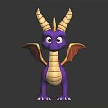 Cartoon Purple Dragon Character With Yellow Horns And Orange Wings
