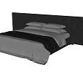 Modern Double Bed With Black Tufted Headboard White Sheets And Gray Blanket 3d model