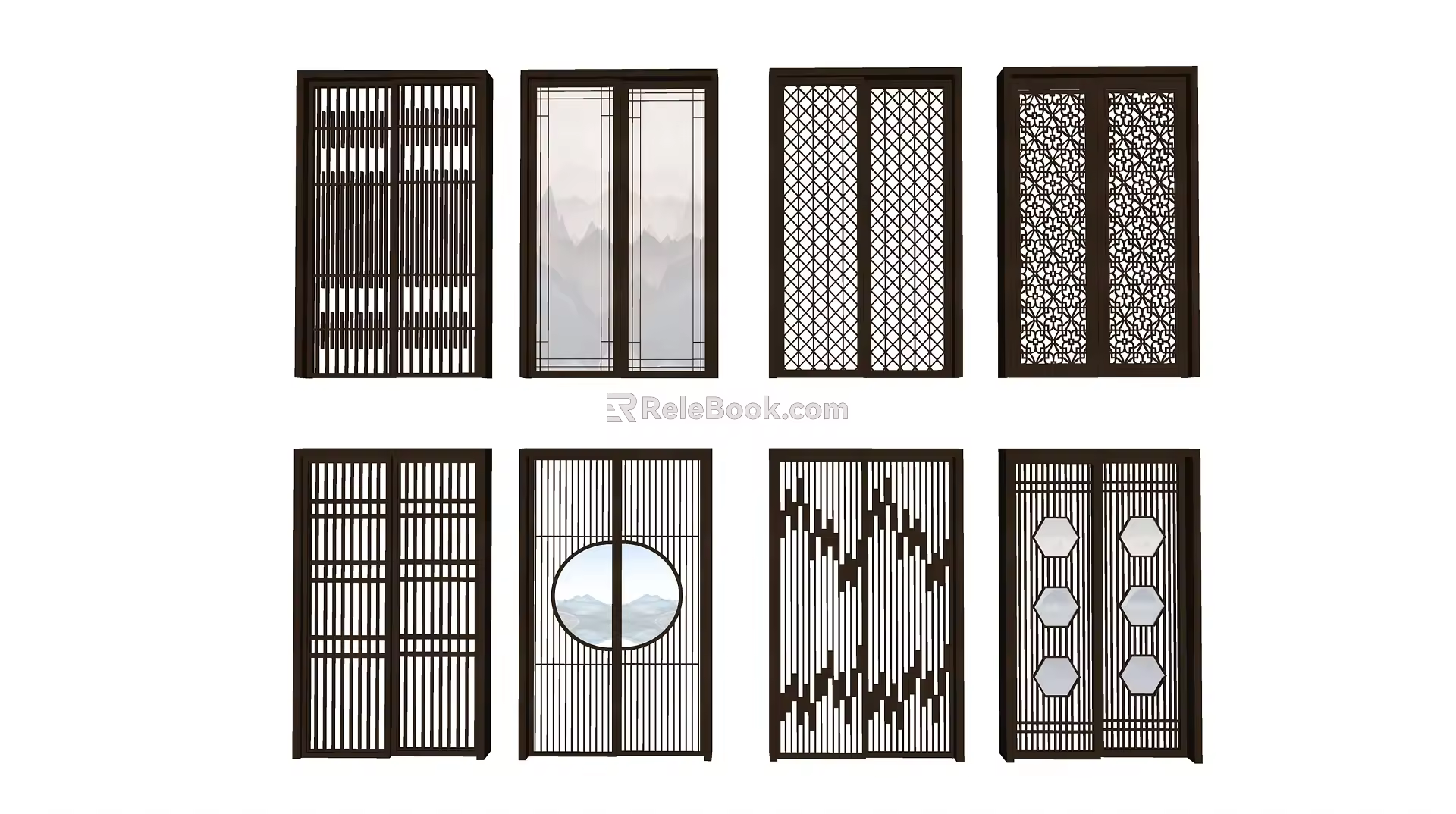New Chinese-style sliding door 3d model