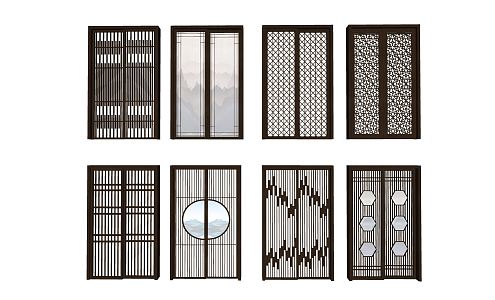 New Chinese-style sliding door 3d model