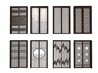 New Chinese-style sliding door 3d model