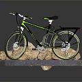 Electric Bicycle With Green Black Frame Battery Wheels And Round Stone Platform