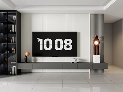Modern Living Room TV Stand with Flat Screen TV Floor Lamp and Decorative Bookshelf 3d model