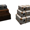 Vintage Leather Suitcases Stacked In Black Brown And White With Brass Corner Details