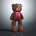 Brown Teddy Bear Doll With Pink Bow Standing On Gray Background