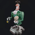 Cartoon Game Movie Character In Green Coat White Shirt With Bomb Bottle And Skull