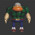 3D Cartoon Character With Green Plaid Shirt Red Shoes White Cap And Muscular Build